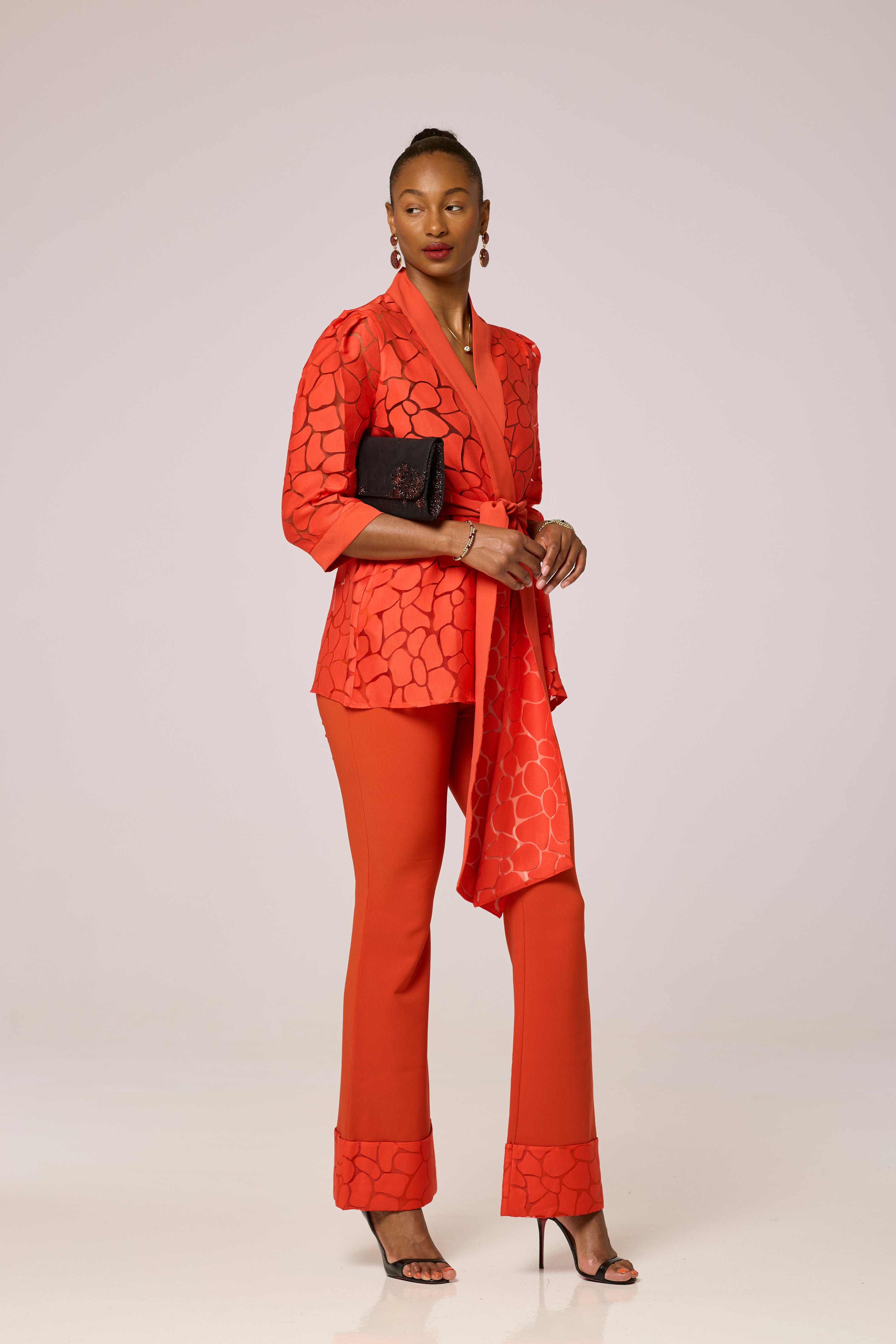 Doxa Red Two Piece Kimono Jacket and Trousers