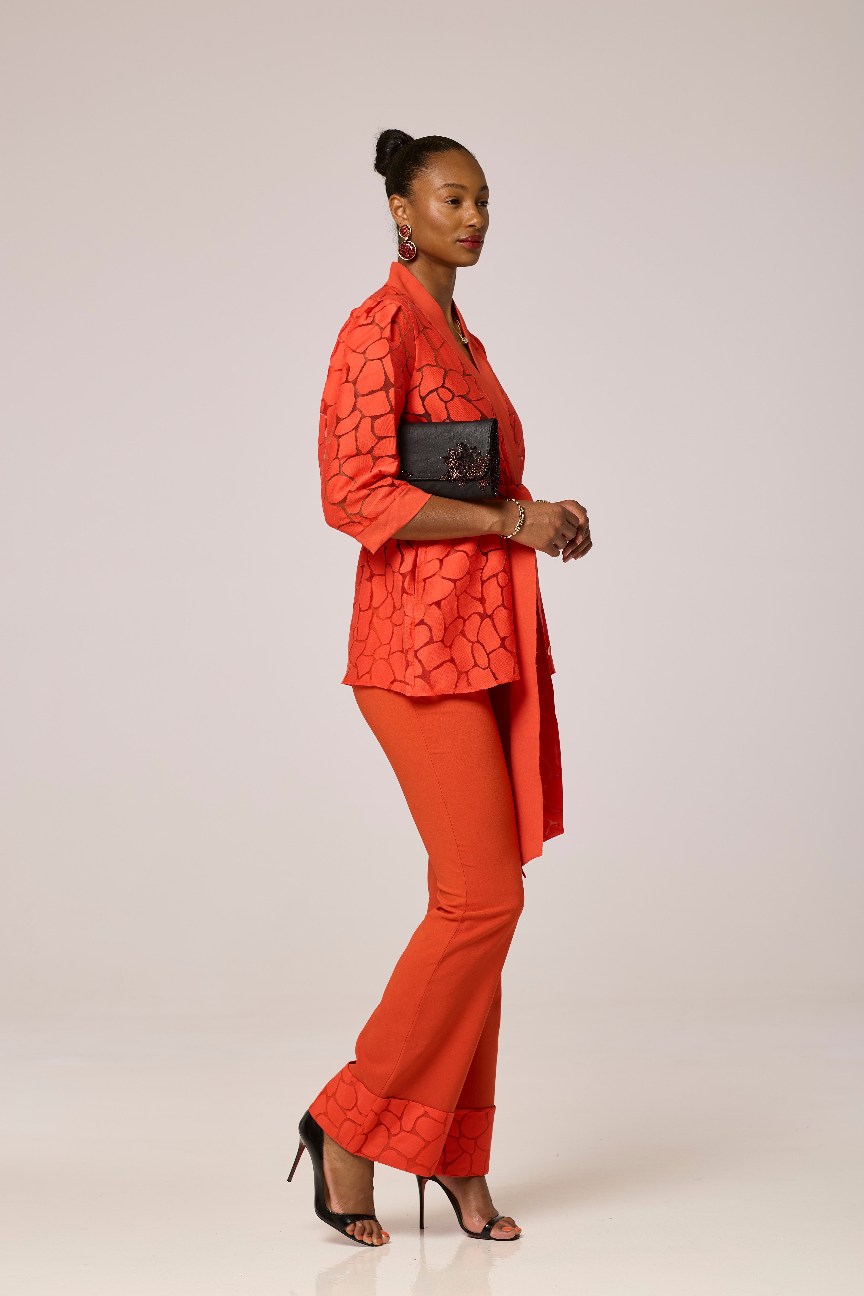 Doxa Red Two Piece Kimono Jacket and Trousers