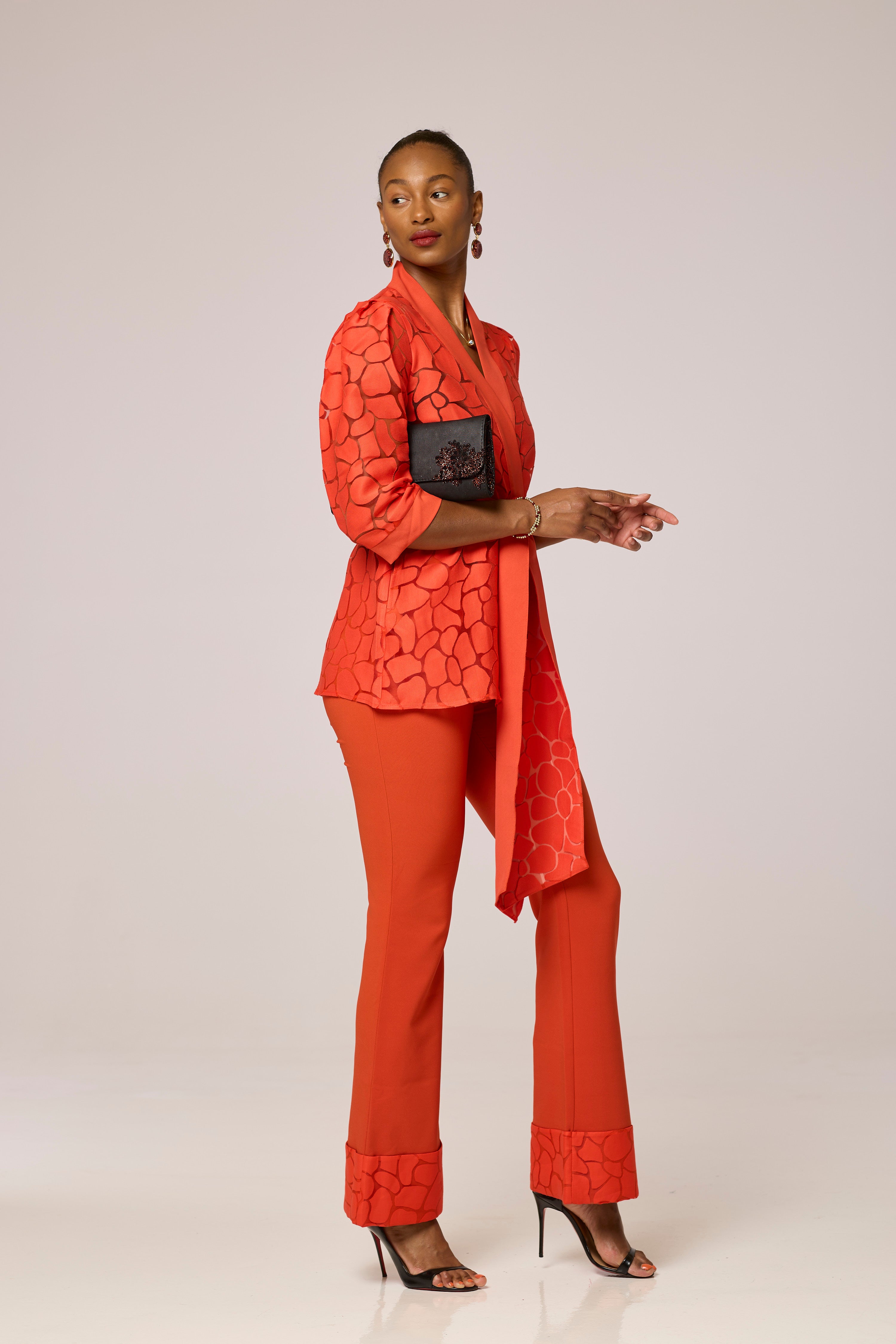 Doxa Red Two Piece Kimono Jacket and Trousers