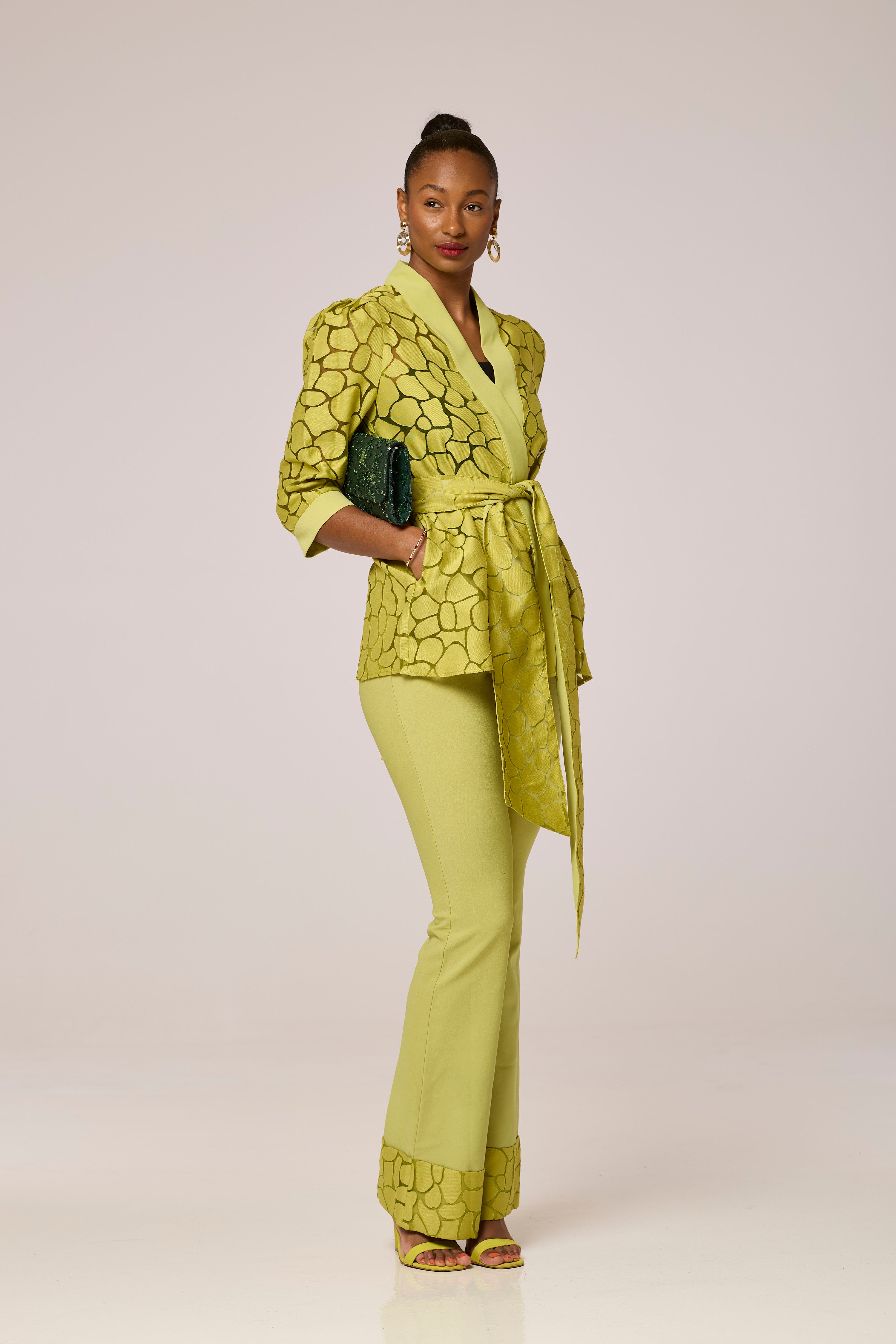 Doxa Green Two Piece  Kimono Jacket and Trousers