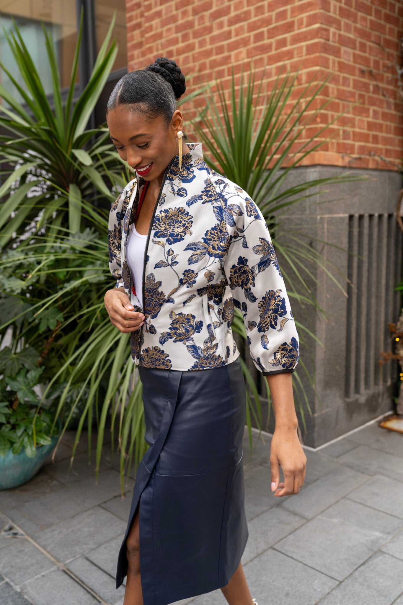 The Blue And Cream Flowery Nadine Jacket.